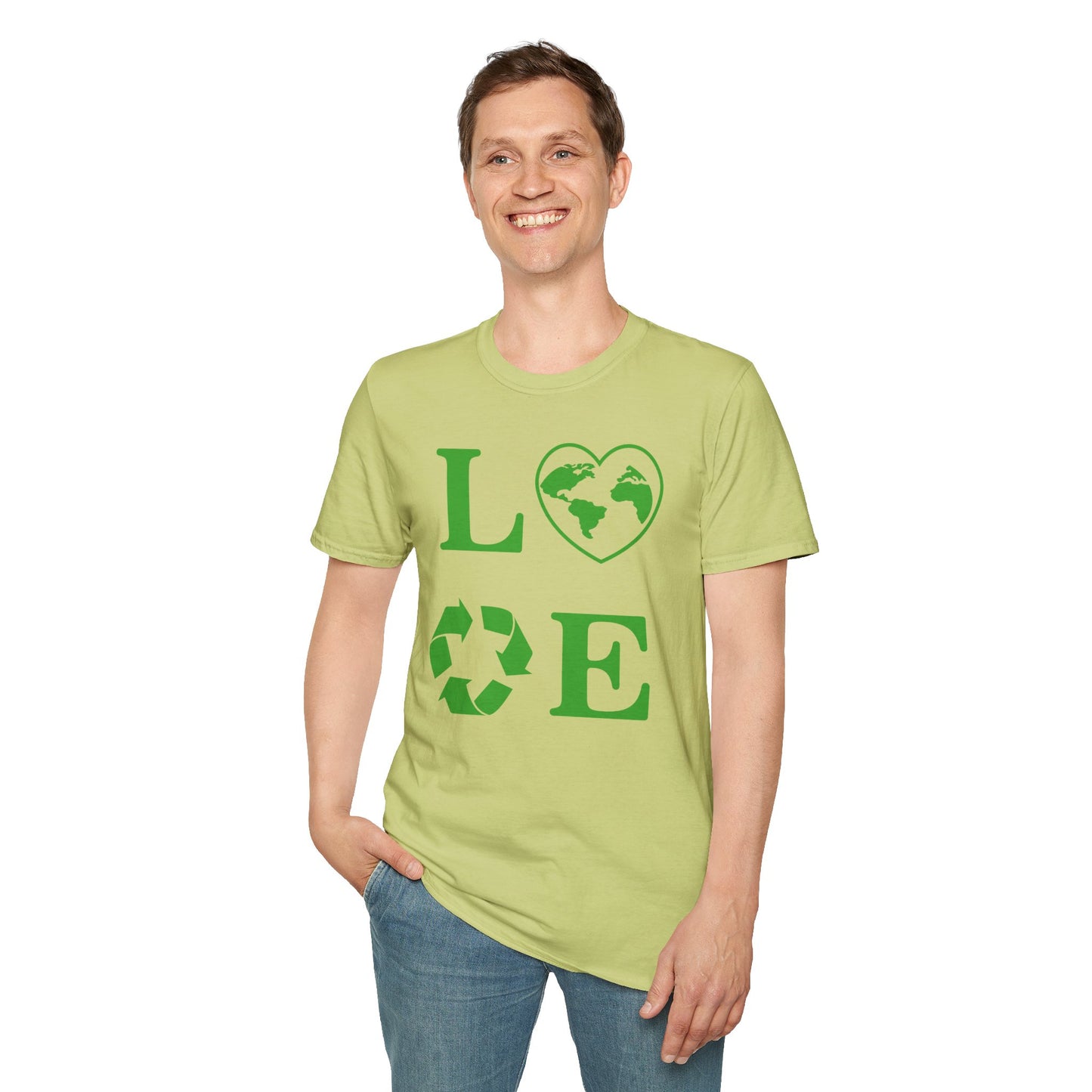 Eco-Friendly Love T-Shirt | Unisex Softstyle Tee with Heart and Recycling Design