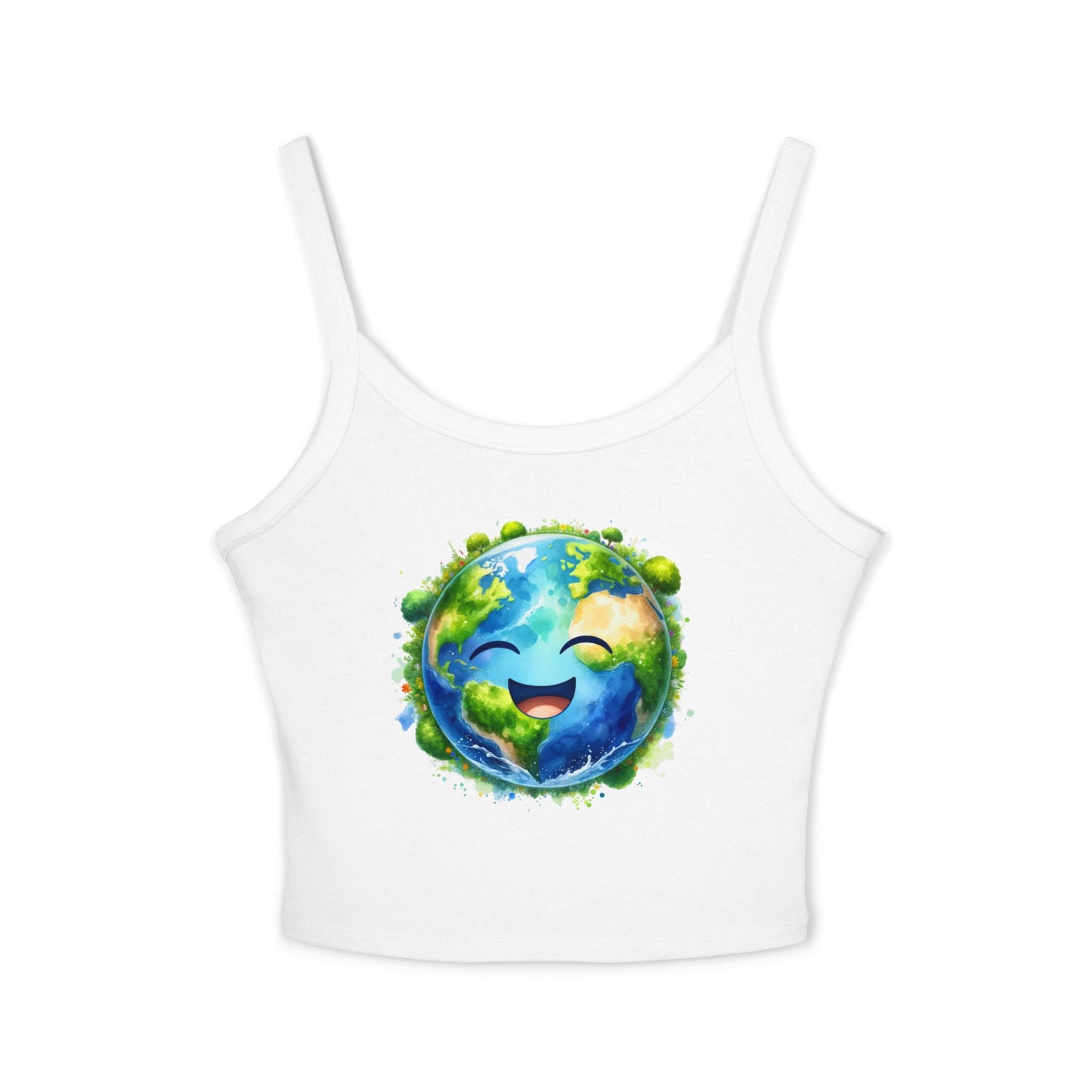 Cute Earth Graphic Women's Spaghetti Strap Tank Top - Eco-Friendly Vibe