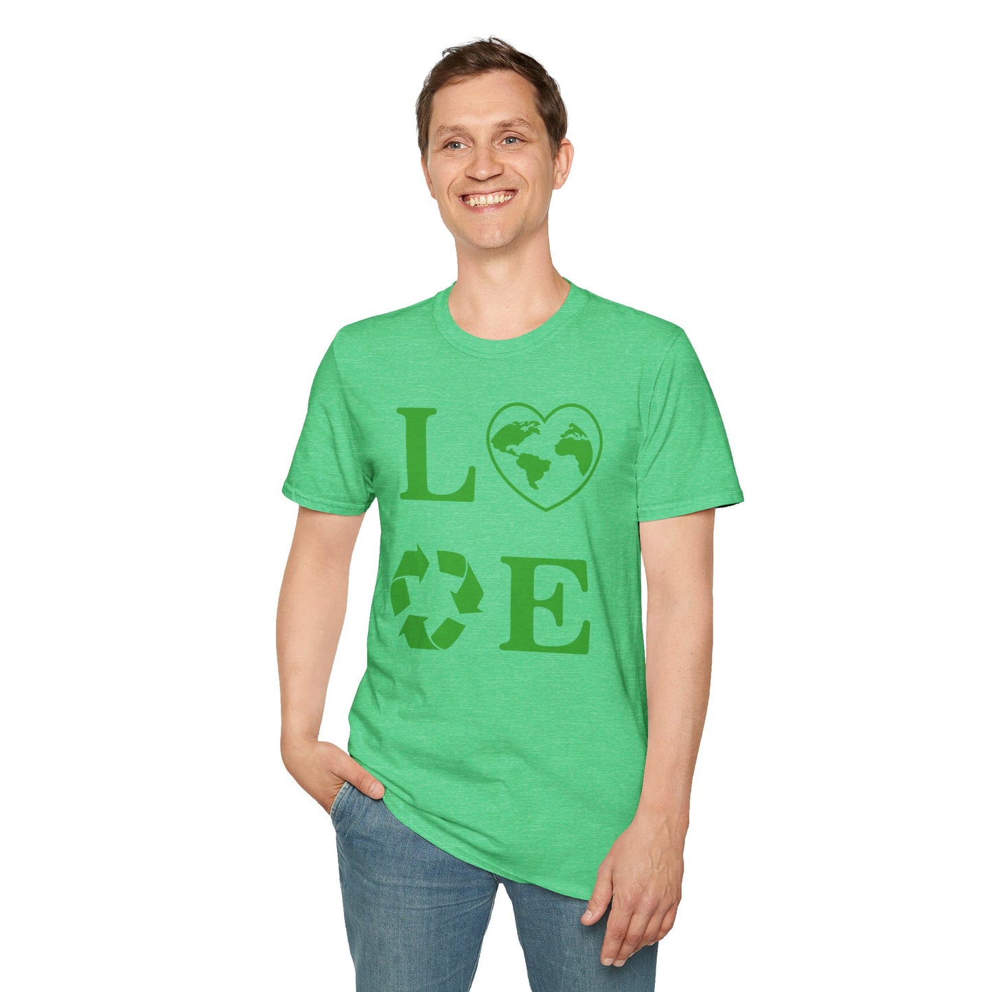 Eco-Friendly Love T-Shirt | Unisex Softstyle Tee with Heart and Recycling Design