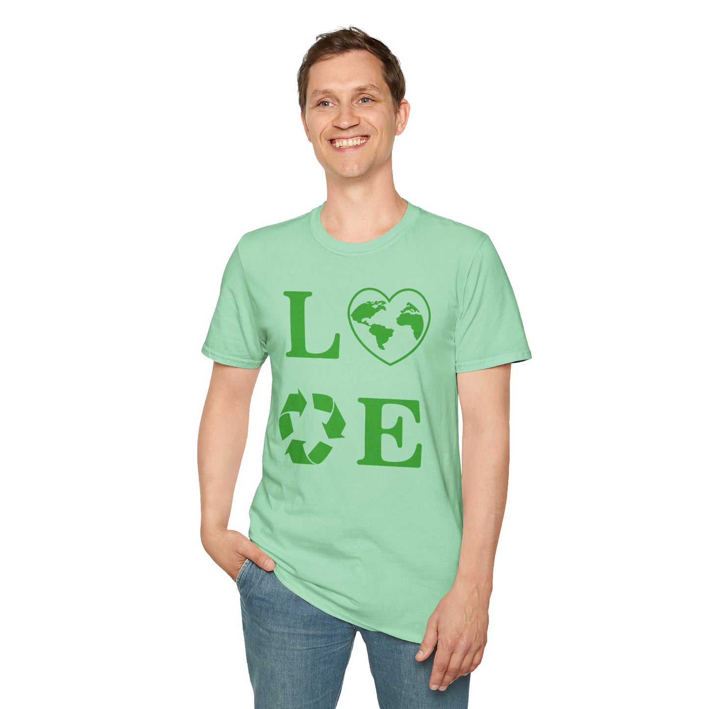 Eco-Friendly Love T-Shirt | Unisex Softstyle Tee with Heart and Recycling Design