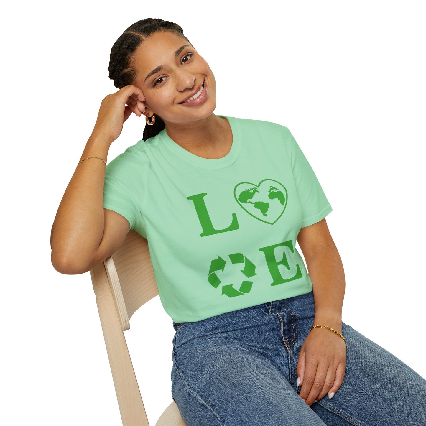 Eco-Friendly Love T-Shirt | Unisex Softstyle Tee with Heart and Recycling Design