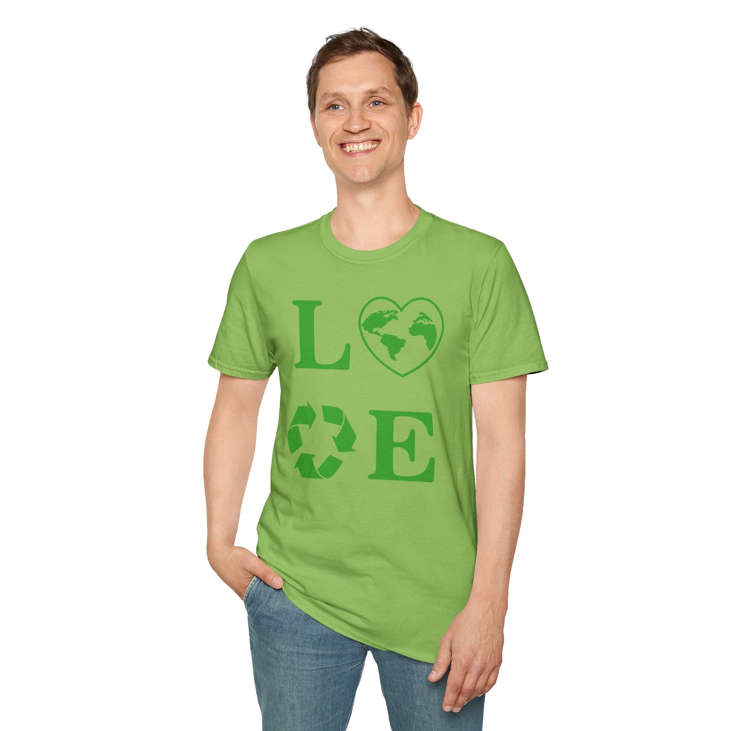 Eco-Friendly Love T-Shirt | Unisex Softstyle Tee with Heart and Recycling Design