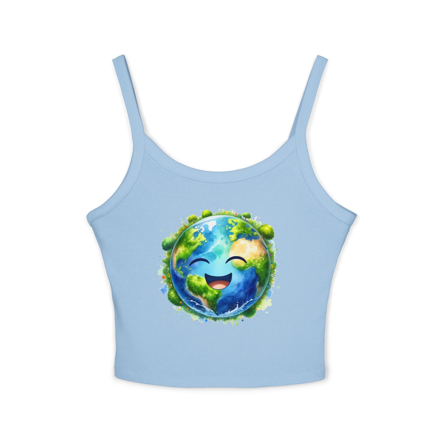 Cute Earth Graphic Women's Spaghetti Strap Tank Top - Eco-Friendly Vibe