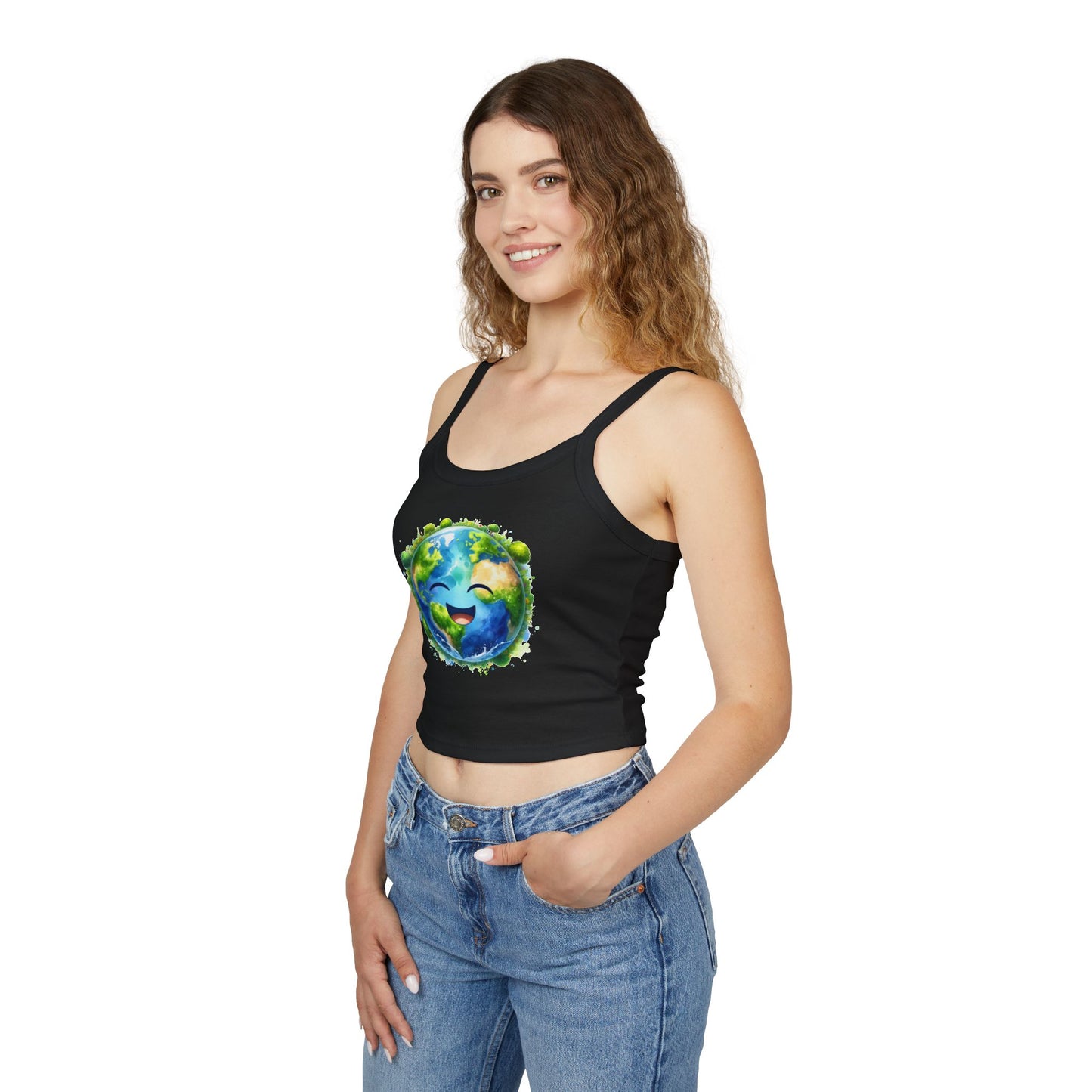 Cute Earth Graphic Women's Spaghetti Strap Tank Top - Eco-Friendly Vibe
