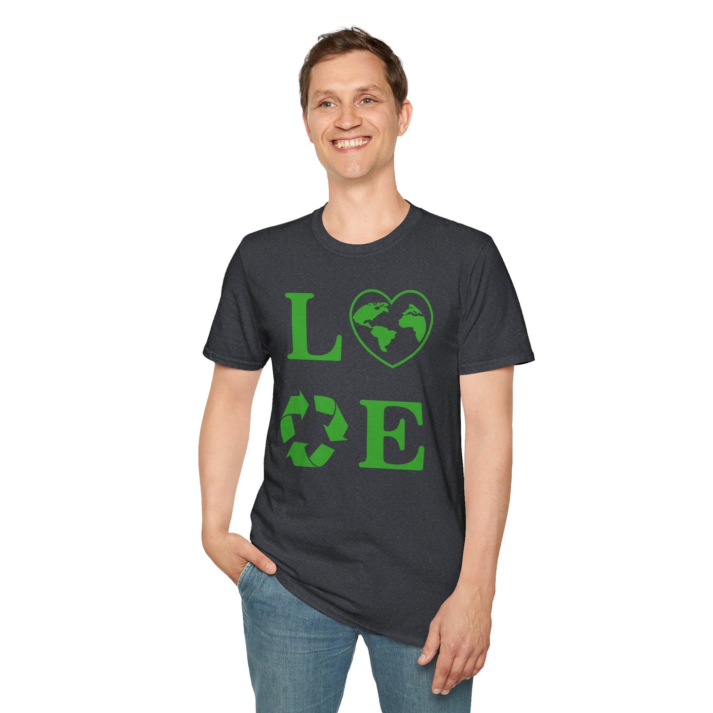 Eco-Friendly Love T-Shirt | Unisex Softstyle Tee with Heart and Recycling Design