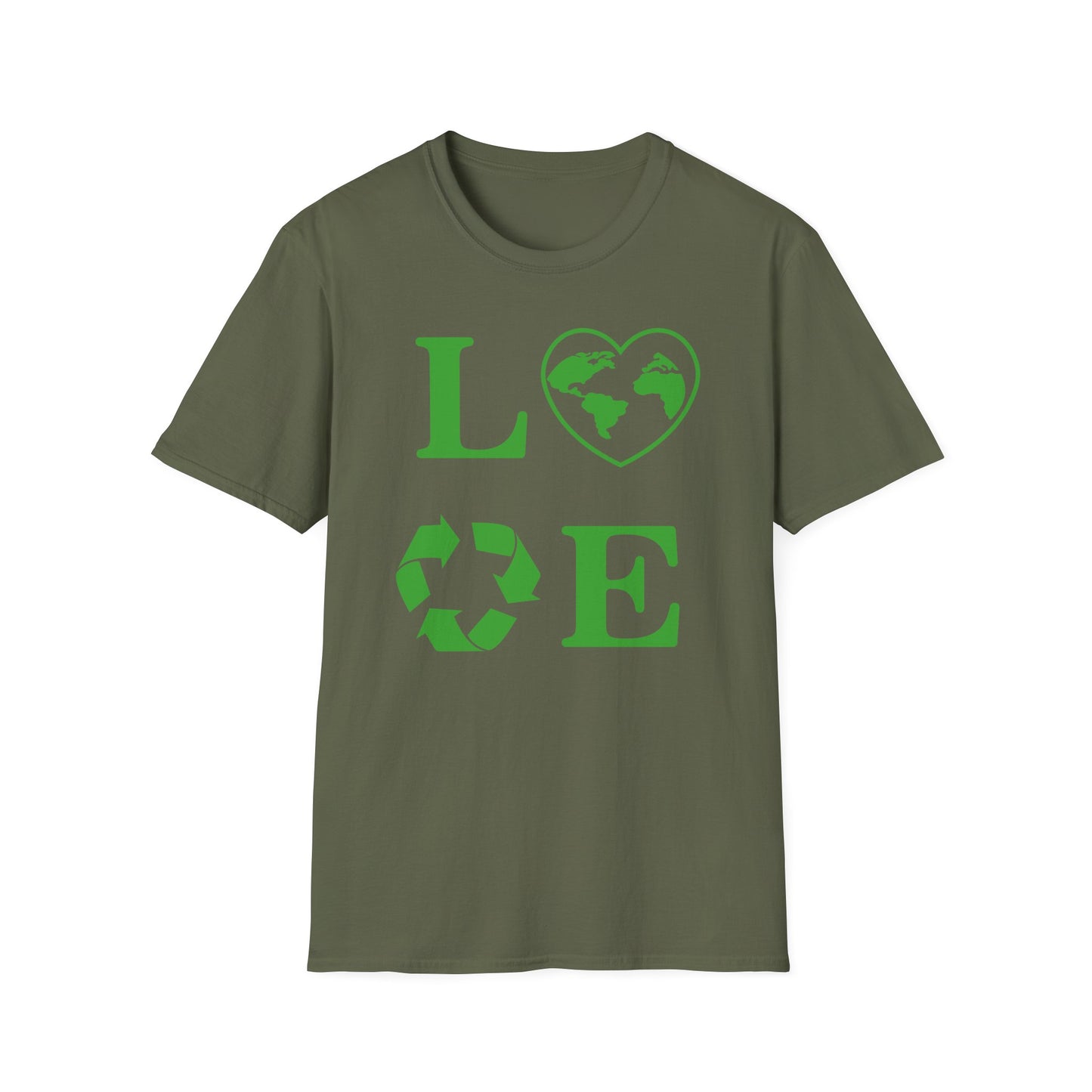 Eco-Friendly Love T-Shirt | Unisex Softstyle Tee with Heart and Recycling Design