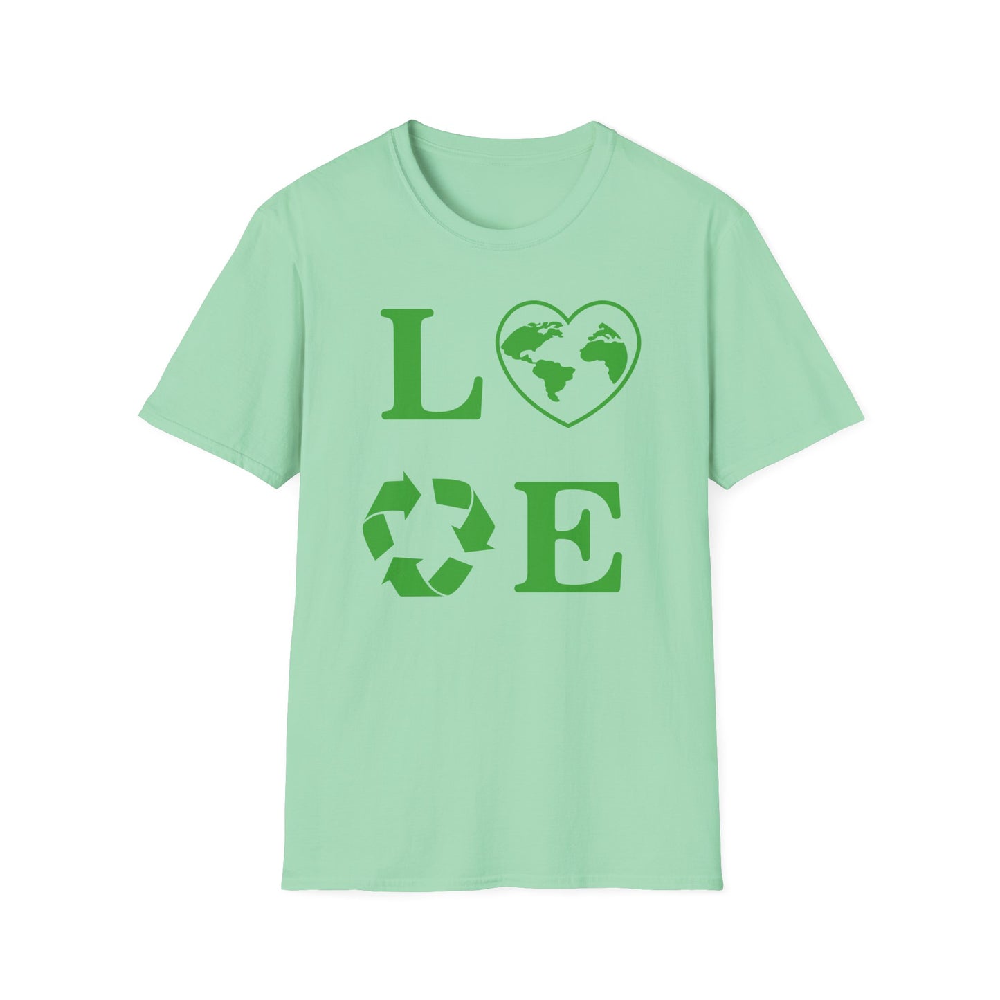 Eco-Friendly Love T-Shirt | Unisex Softstyle Tee with Heart and Recycling Design