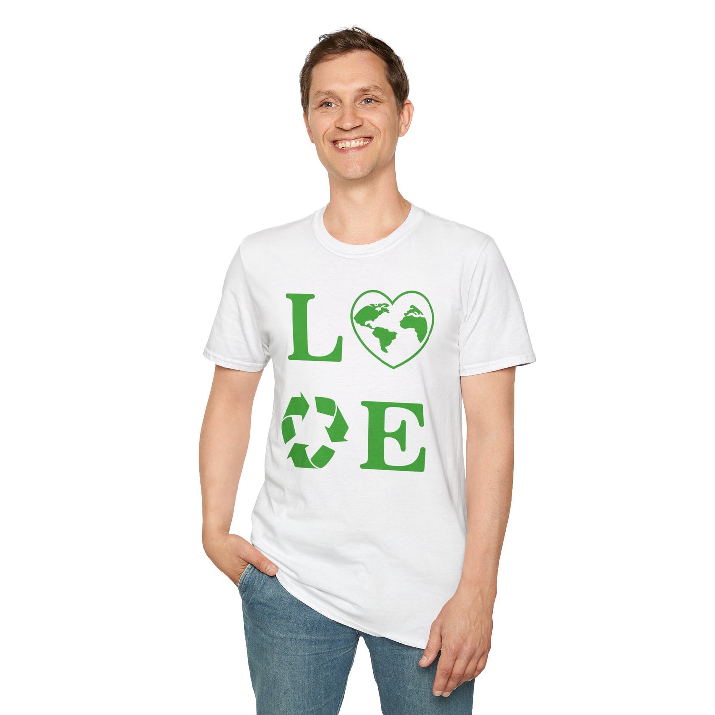 Eco-Friendly Love T-Shirt | Unisex Softstyle Tee with Heart and Recycling Design