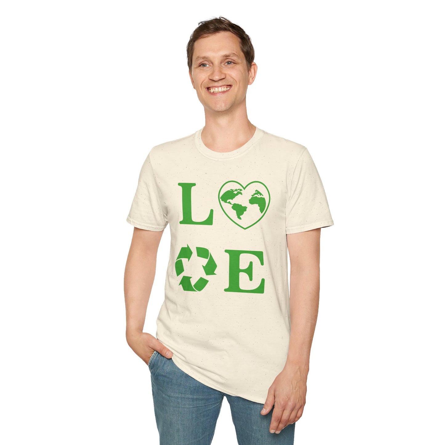 Eco-Friendly Love T-Shirt | Unisex Softstyle Tee with Heart and Recycling Design