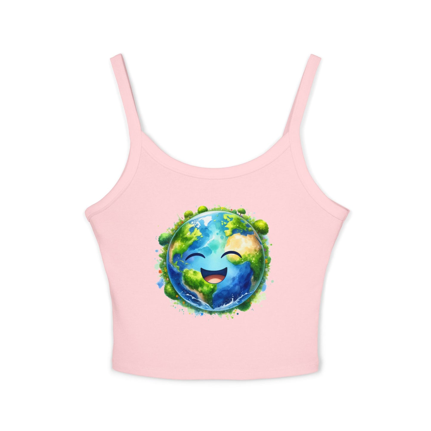 Cute Earth Graphic Women's Spaghetti Strap Tank Top - Eco-Friendly Vibe