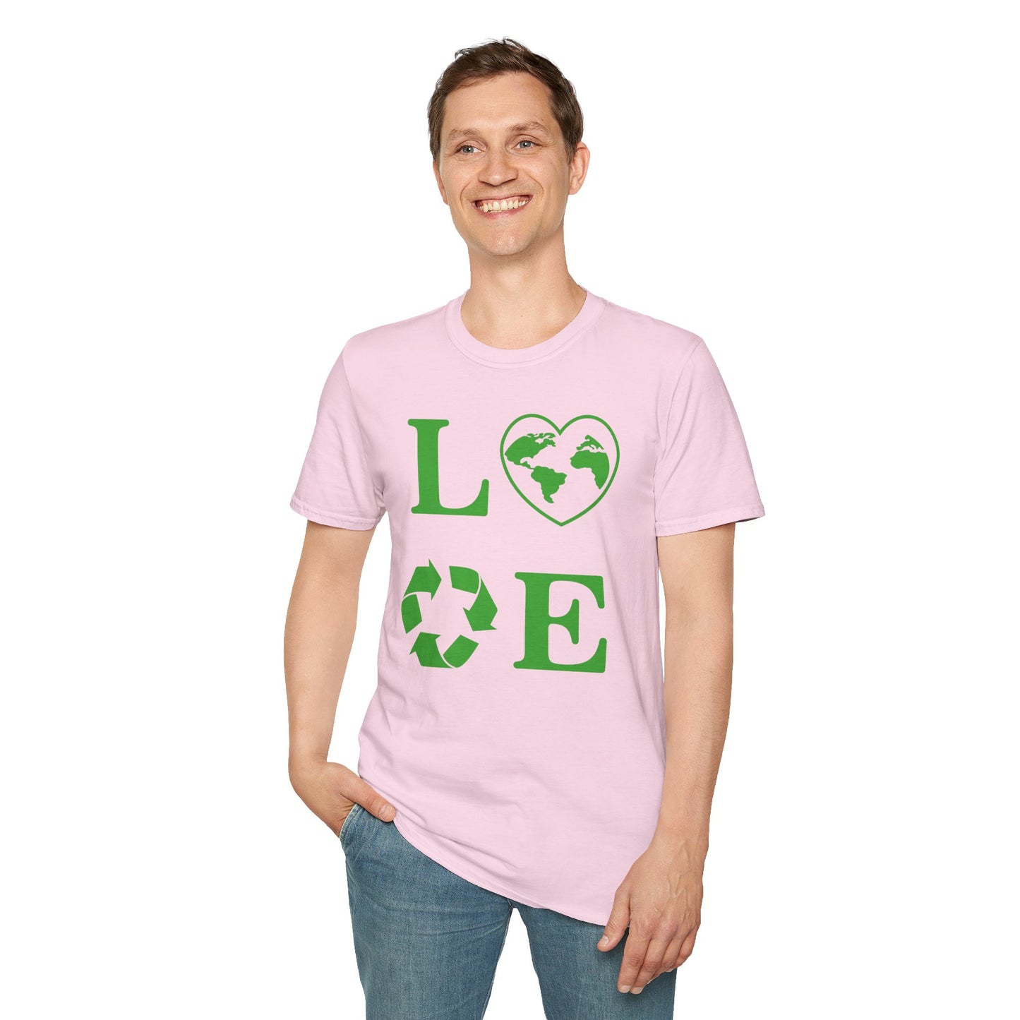 Eco-Friendly Love T-Shirt | Unisex Softstyle Tee with Heart and Recycling Design