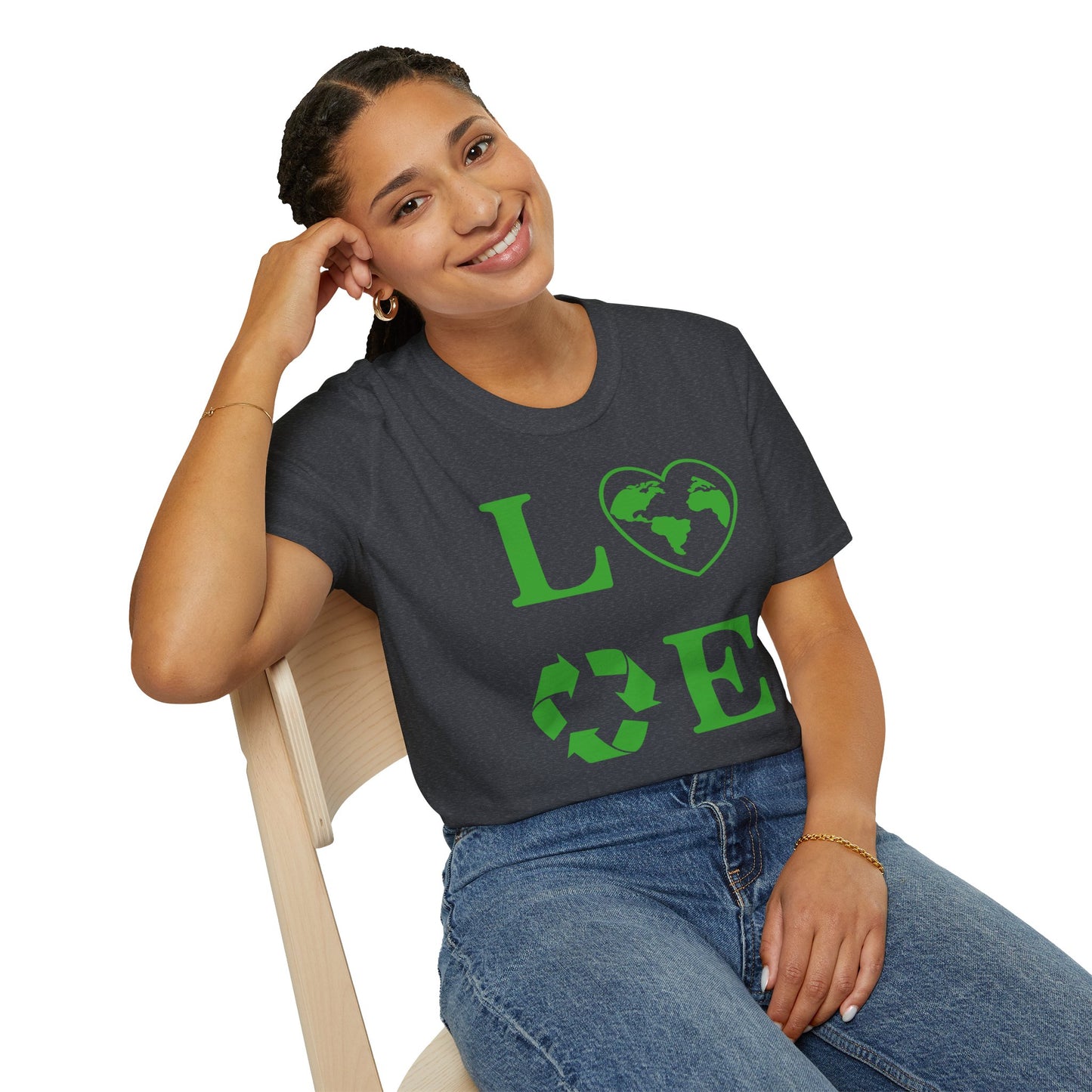 Eco-Friendly Love T-Shirt | Unisex Softstyle Tee with Heart and Recycling Design