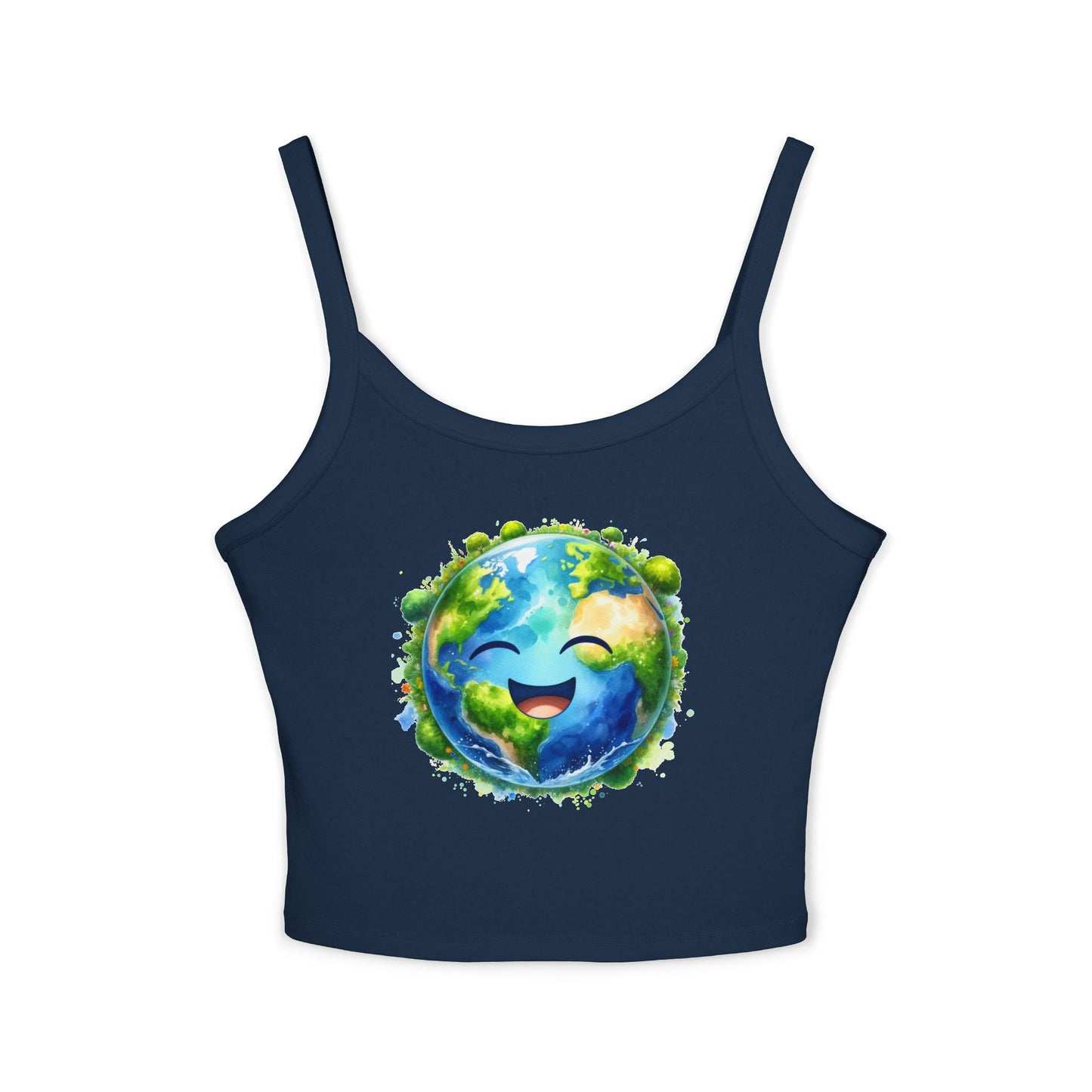 Cute Earth Graphic Women's Spaghetti Strap Tank Top - Eco-Friendly Vibe