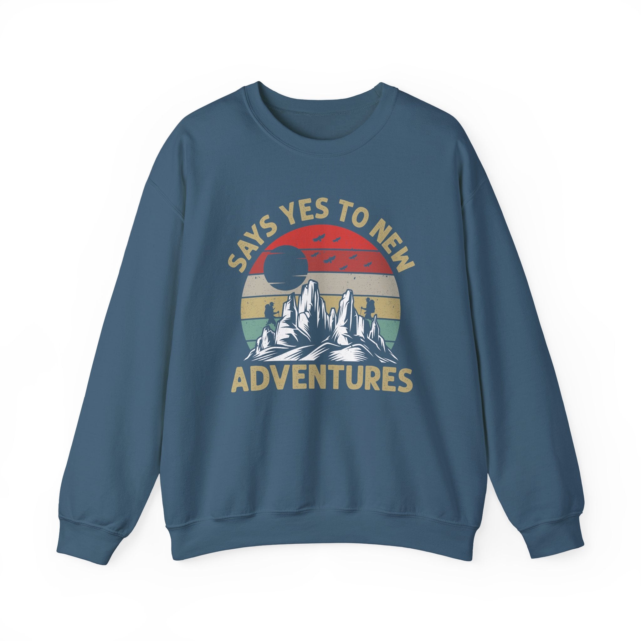 Adventure Crewneck Sweatshirt – "Says Yes to New Adventures" Retro Mountain Design