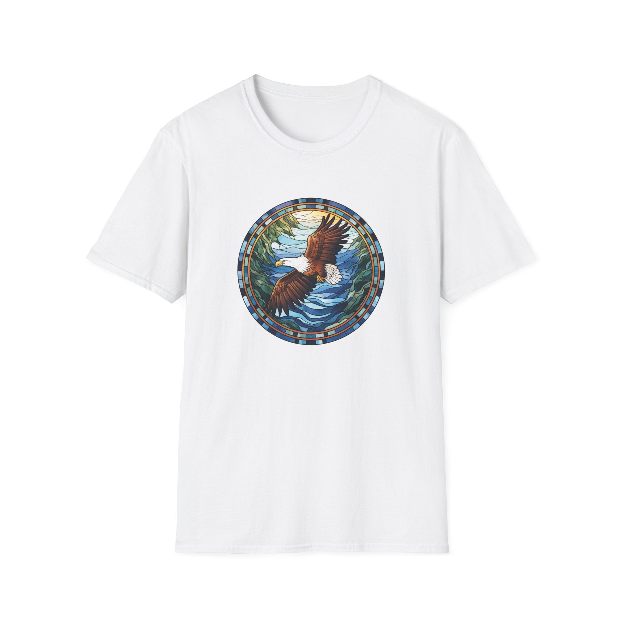 Eagle in Flight Unisex Softstyle T-Shirt - Nature-Inspired Graphic Tee for Outdoor Lovers