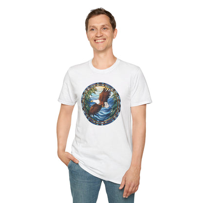 Eagle in Flight Unisex Softstyle T-Shirt - Nature-Inspired Graphic Tee for Outdoor Lovers