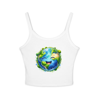 Cute Earth Graphic Women's Spaghetti Strap Tank Top - Eco-Friendly Vibe