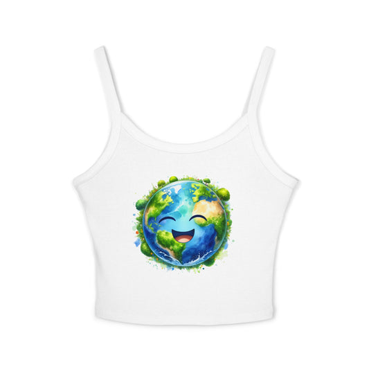 Cute Earth Graphic Women's Spaghetti Strap Tank Top - Eco-Friendly Vibe