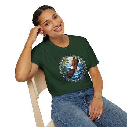 Eagle in Flight Unisex Softstyle T-Shirt - Nature-Inspired Graphic Tee for Outdoor Lovers