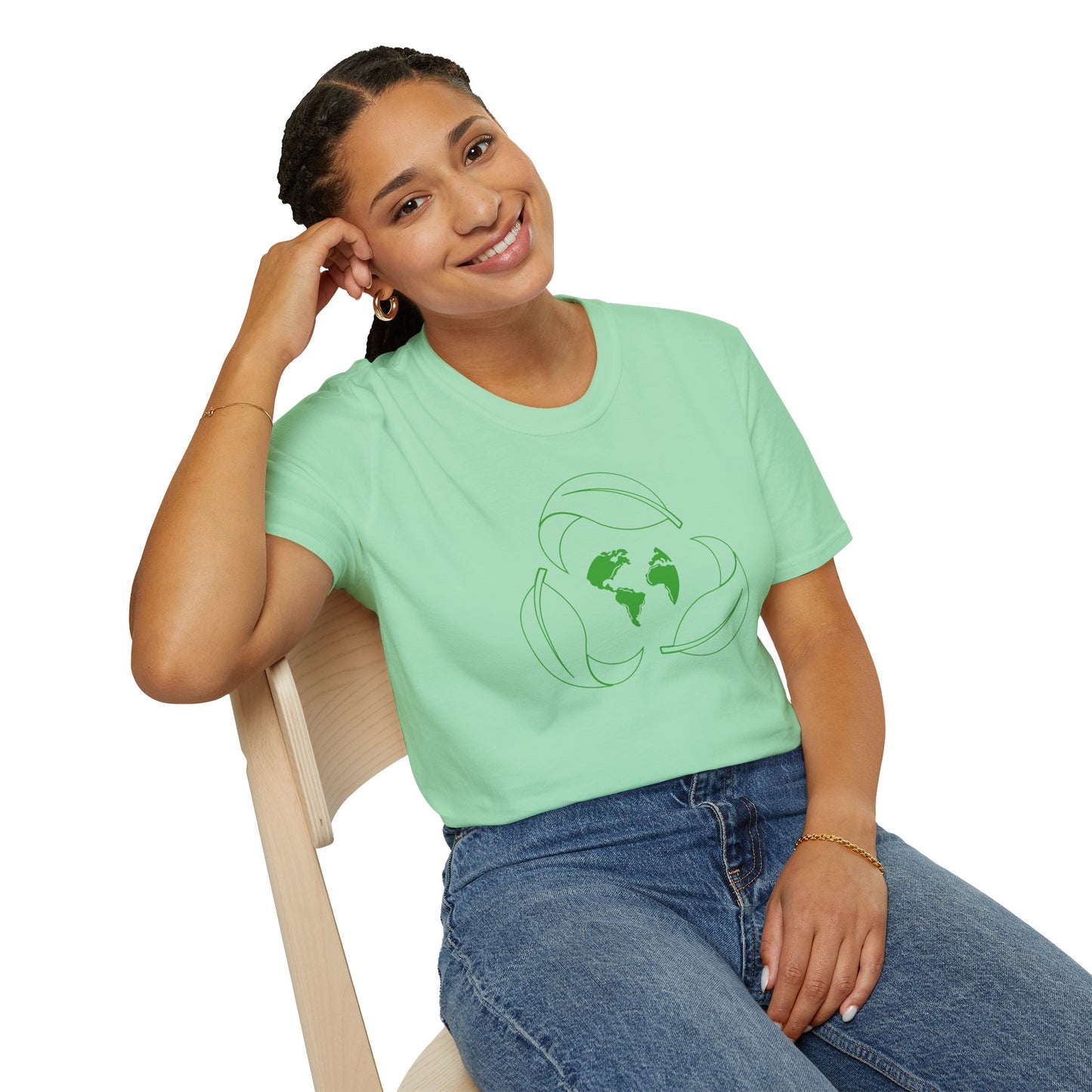 Eco-Friendly Unisex Softstyle T-Shirt with Earth & Leaf Design