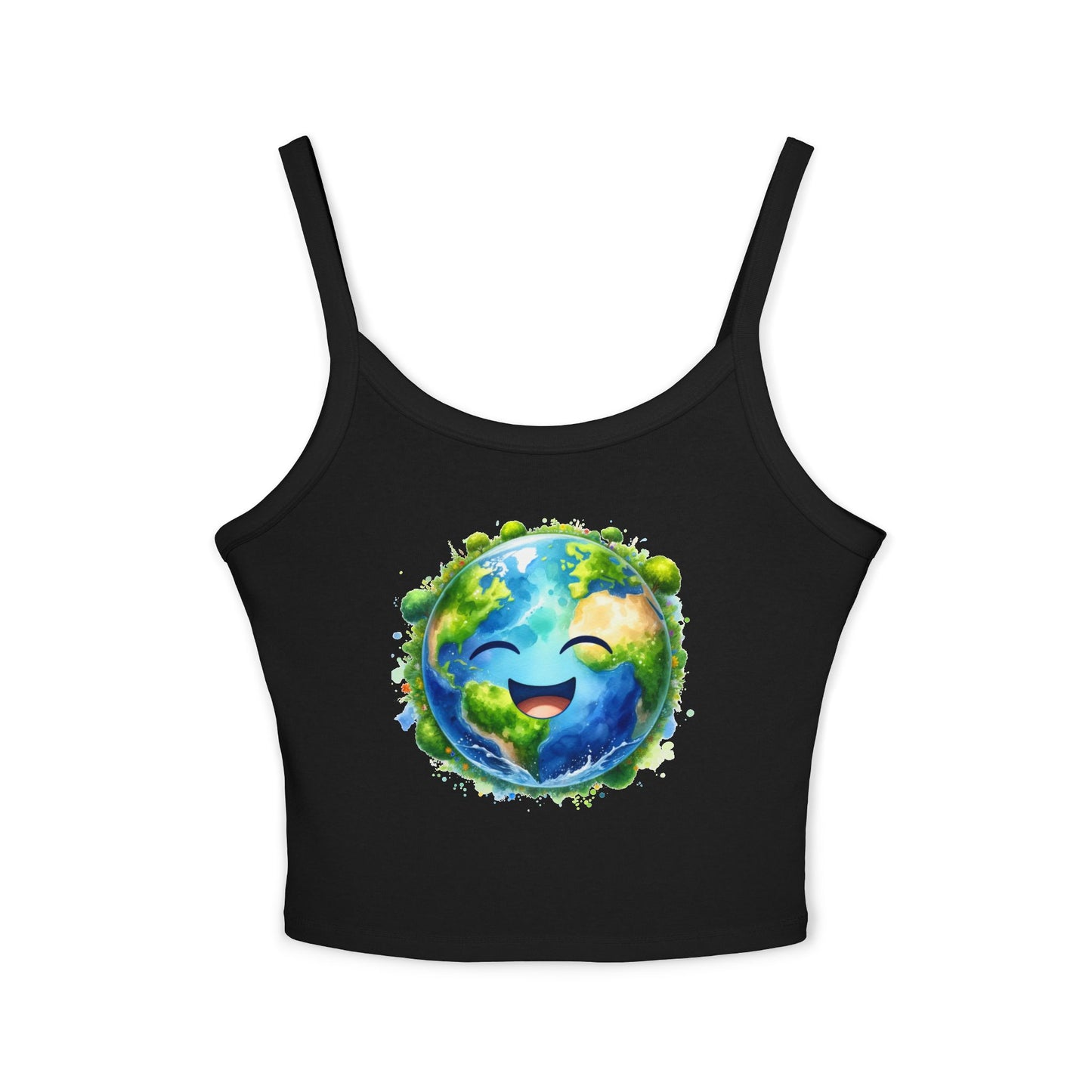 Cute Earth Graphic Women's Spaghetti Strap Tank Top - Eco-Friendly Vibe