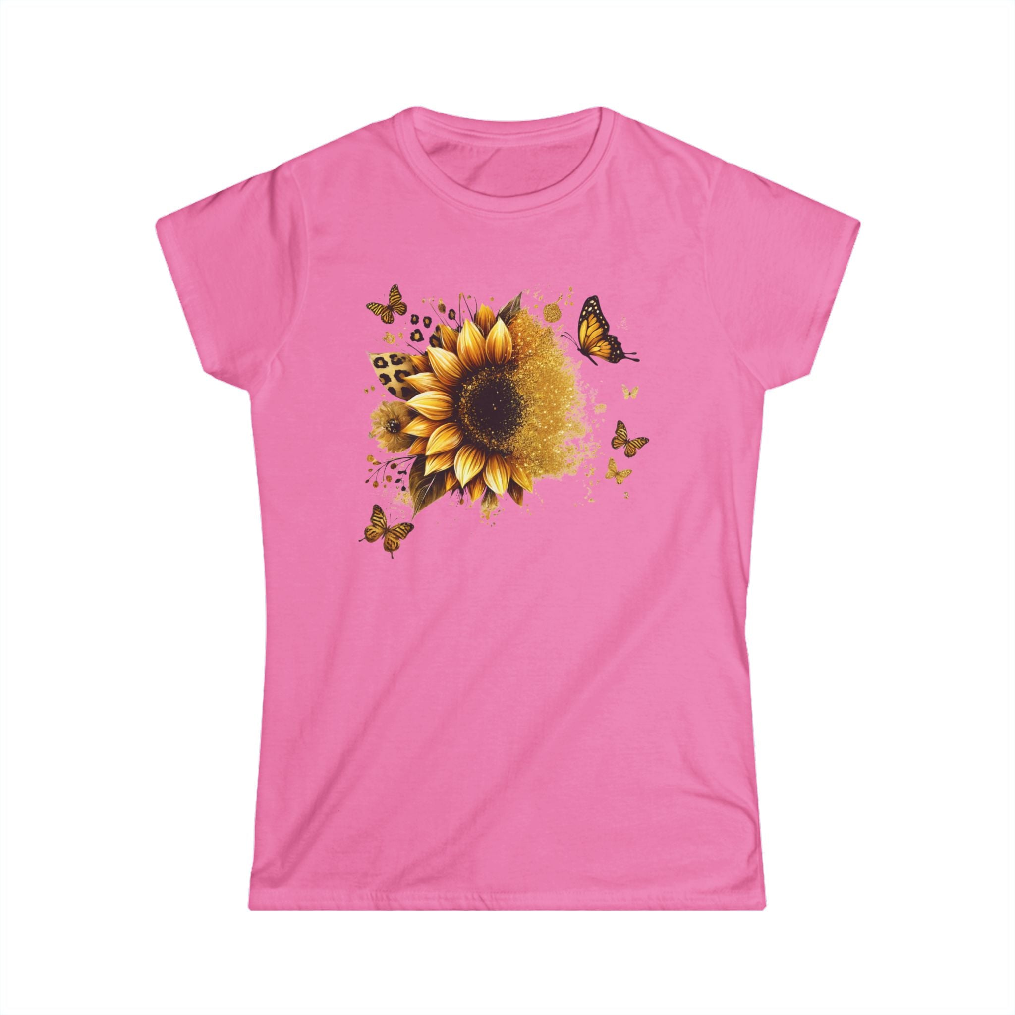 Sunflower & Butterflies Women's Tee — Floral Graphic Softstyle Shirt