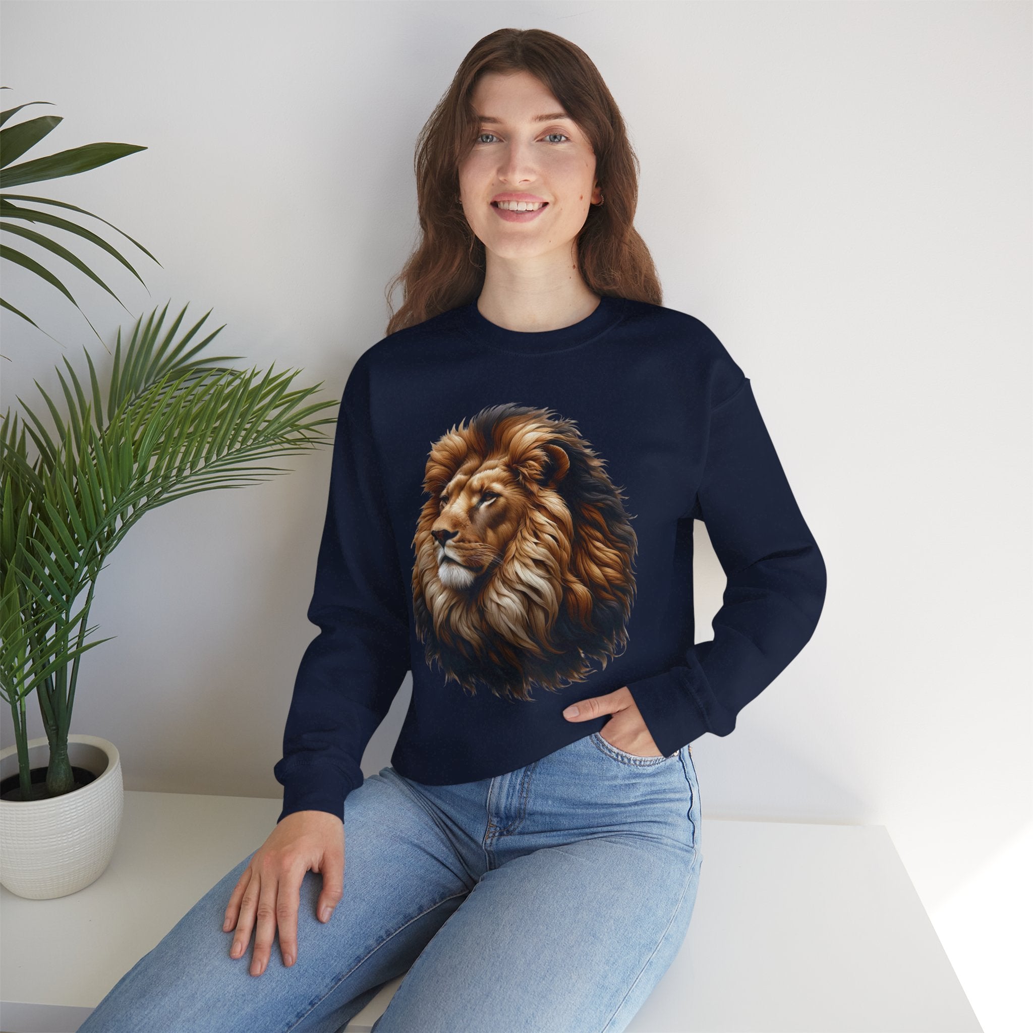 Lion Design Crewneck Sweatshirt - Relaxed Comfort for Animal Lovers