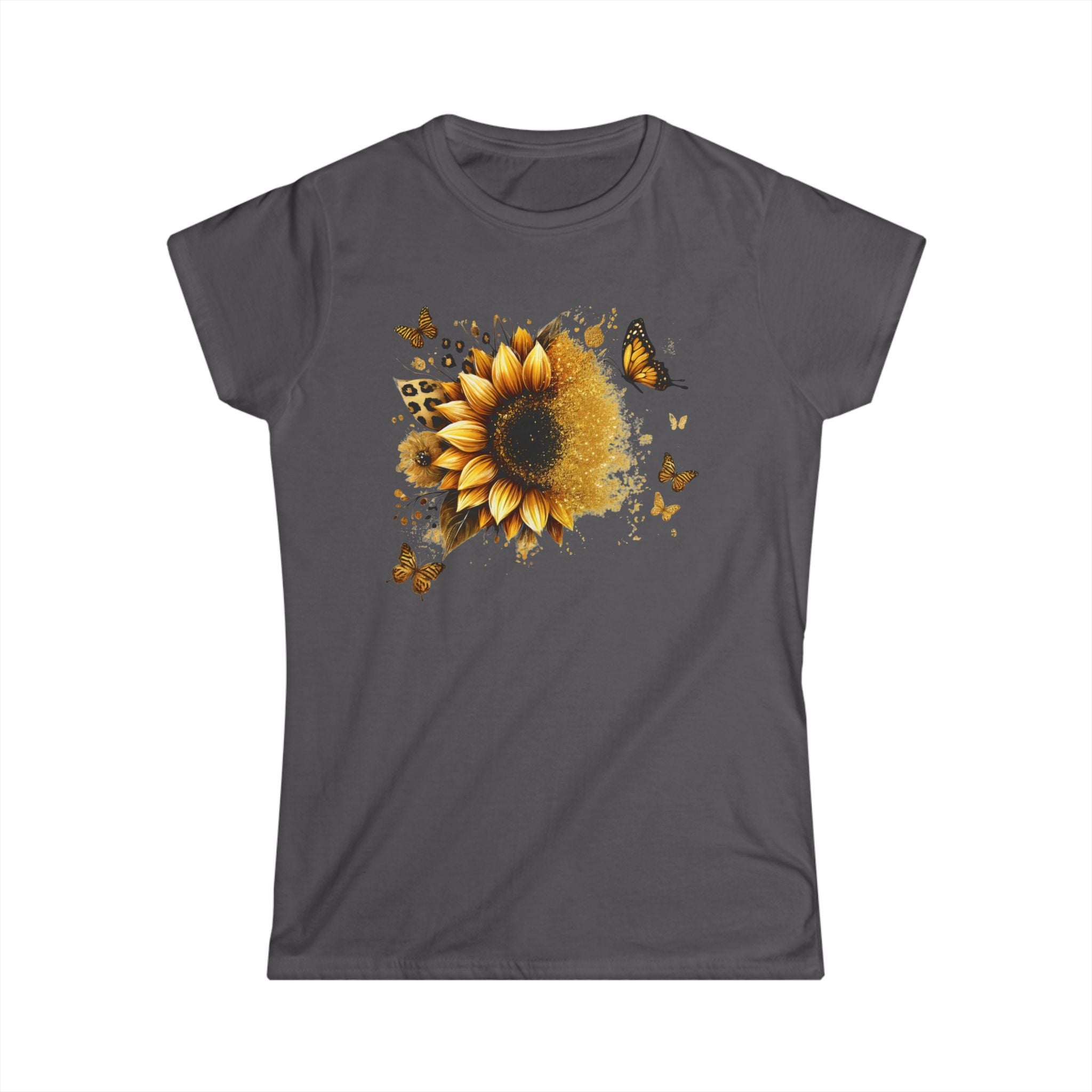 Sunflower & Butterflies Women's Tee — Floral Graphic Softstyle Shirt