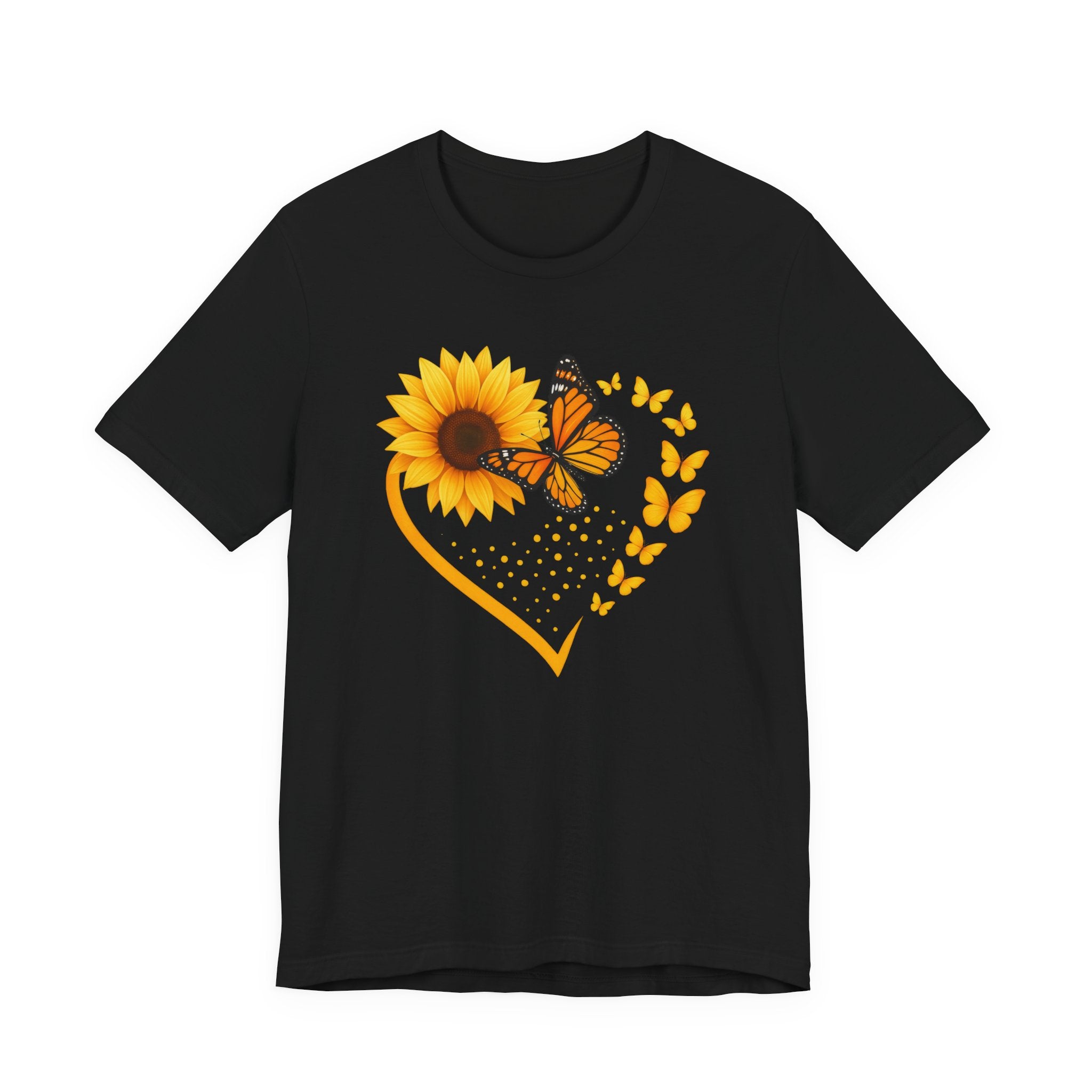 Women's Tee — Sunflower Heart with Monarch Butterfly Graphic