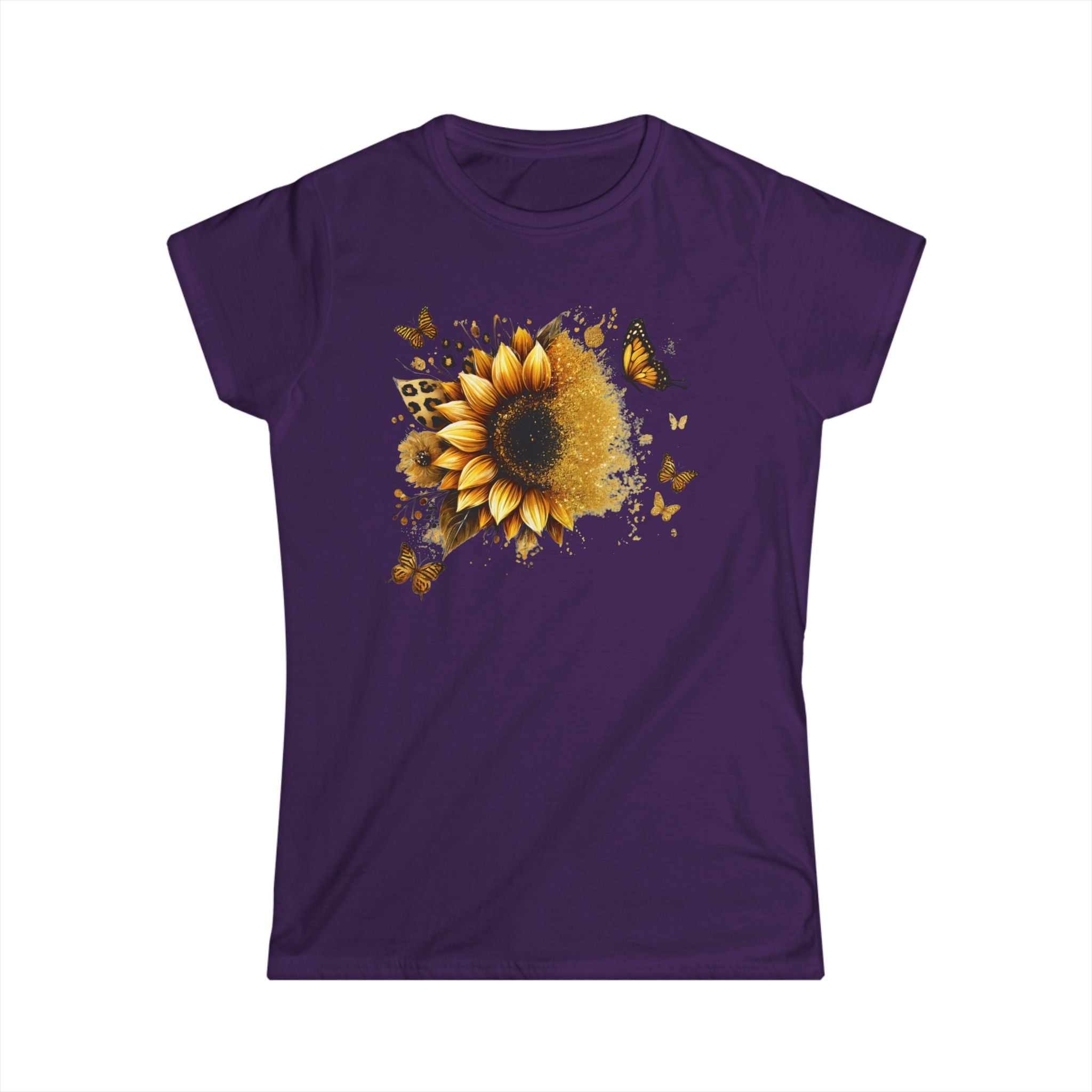 Sunflower & Butterflies Women's Tee — Floral Graphic Softstyle Shirt