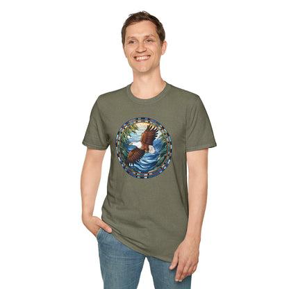 Eagle in Flight Unisex Softstyle T-Shirt - Nature-Inspired Graphic Tee for Outdoor Lovers