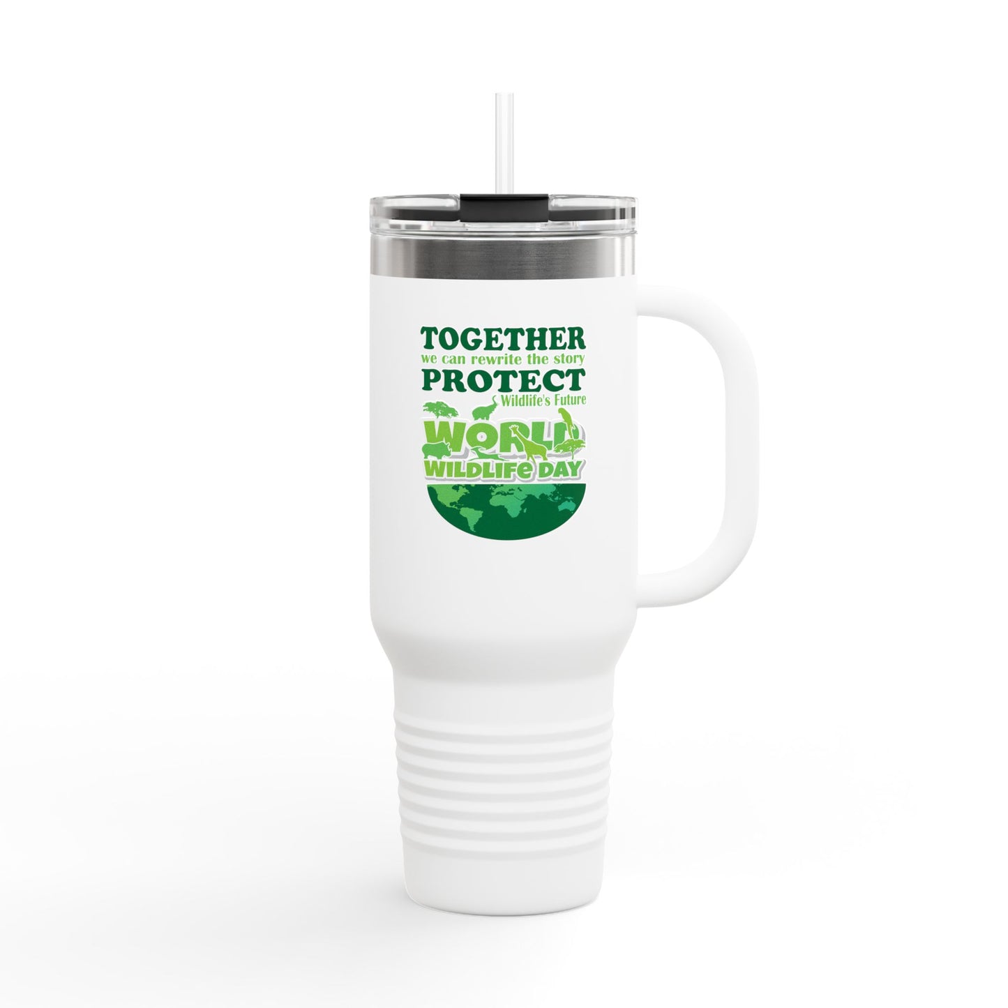 Eco-Friendly Insulated Travel Mug 40oz - World Wildlife Day Design