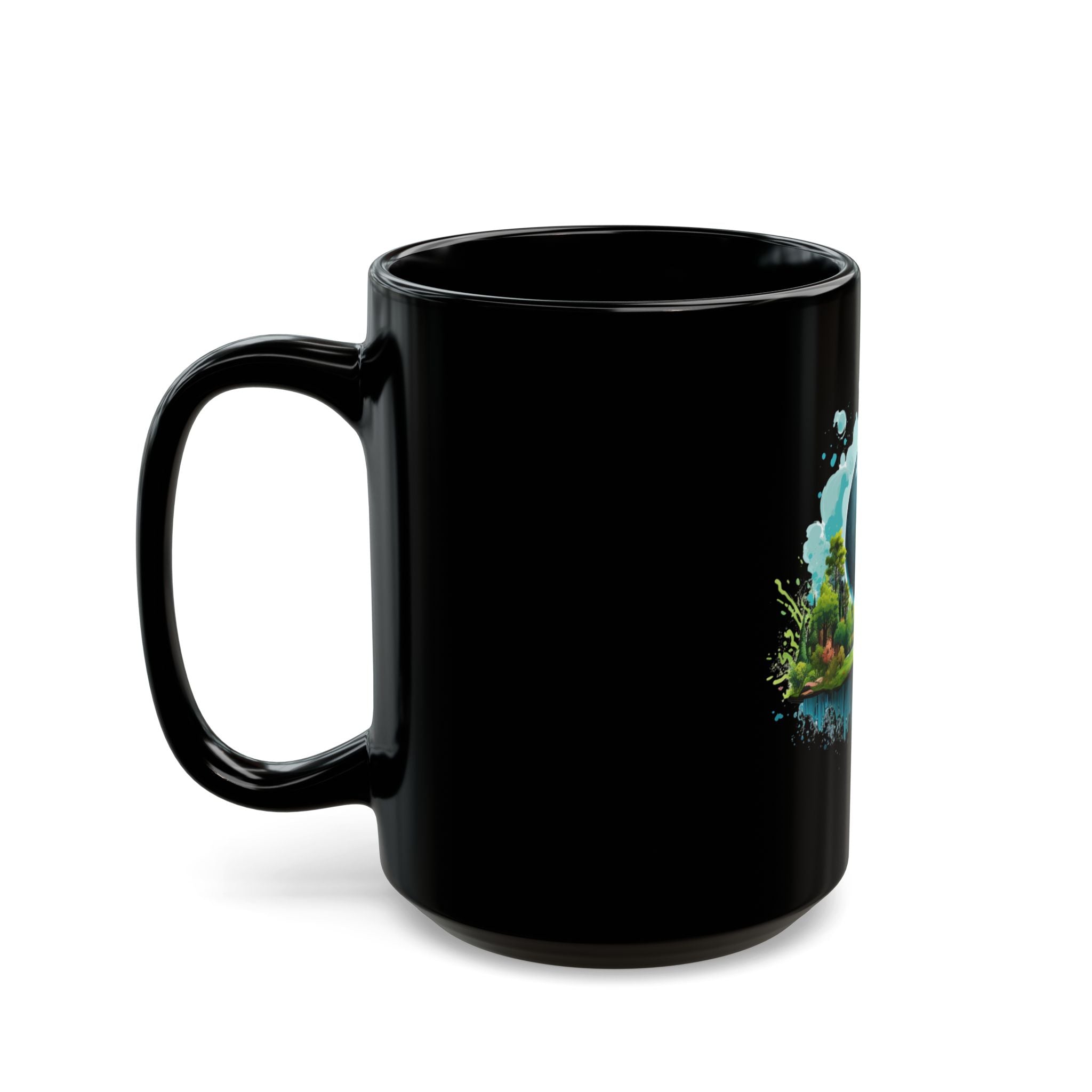 Eco-Friendly Earth Mug - Vibrant Nature Design - Black Ceramic Coffee Cup