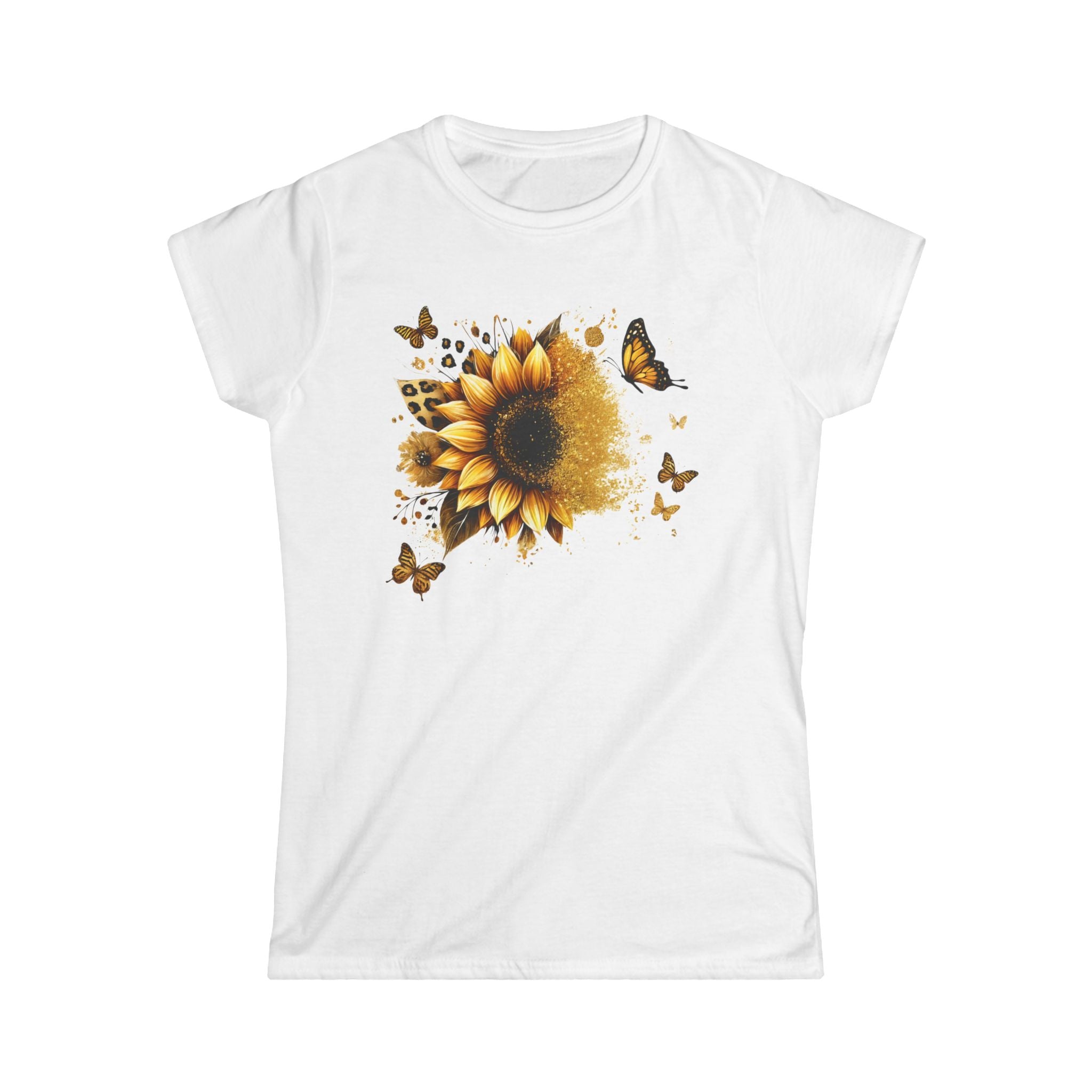 Sunflower & Butterflies Women's Tee — Floral Graphic Softstyle Shirt