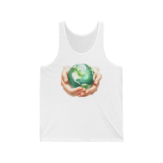 Unisex Jersey Tank with Earth Graphic - Eco-Friendly Apparel for Nature Lovers