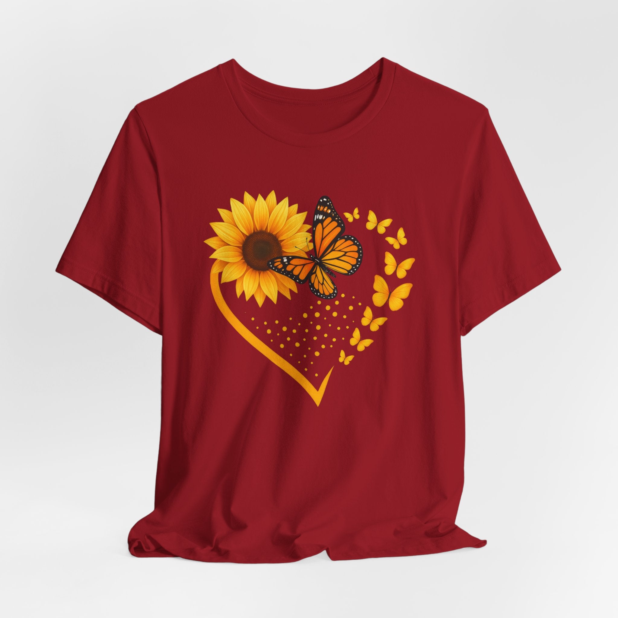 Women's Tee — Sunflower Heart with Monarch Butterfly Graphic