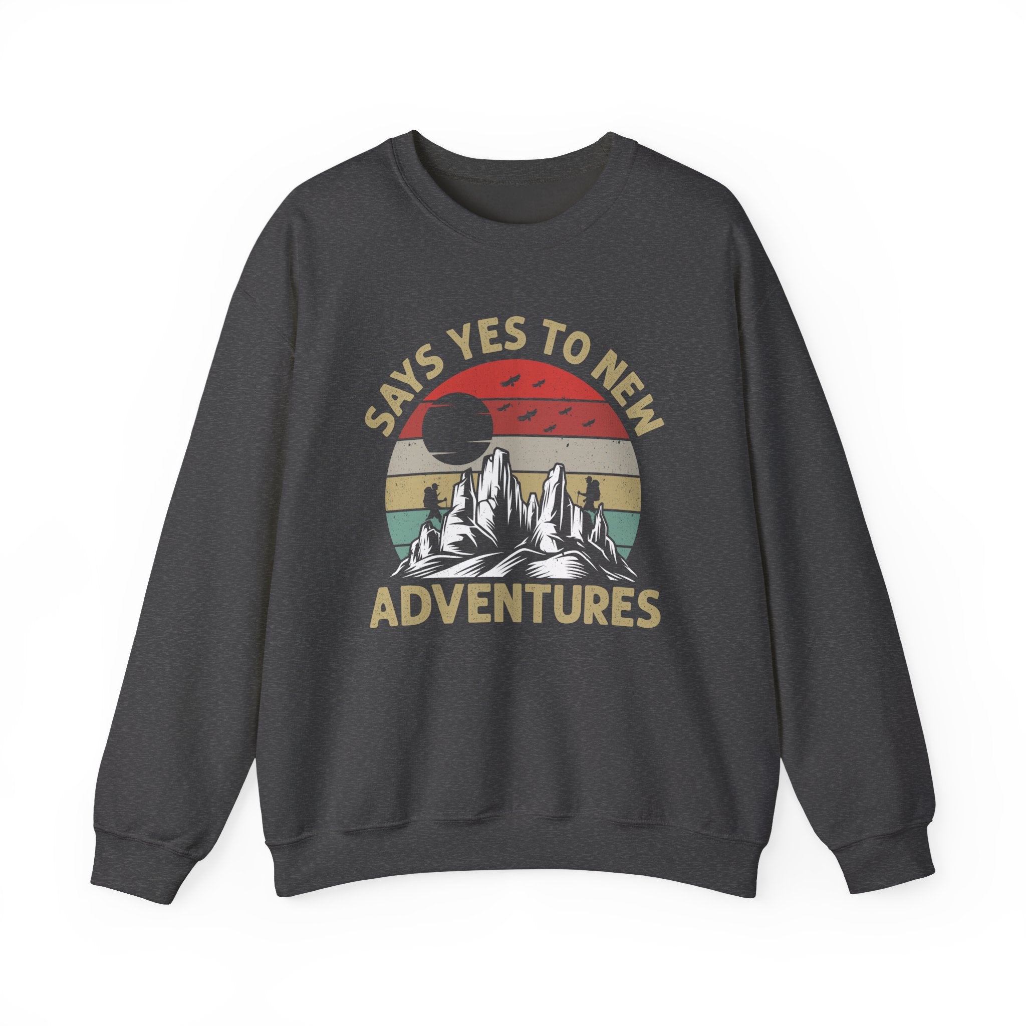 Adventure Crewneck Sweatshirt – "Says Yes to New Adventures" Retro Mountain Design