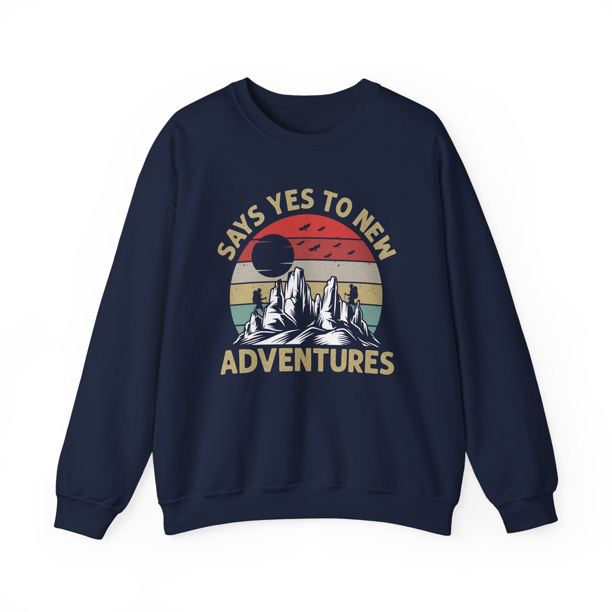 Adventure Crewneck Sweatshirt – "Says Yes to New Adventures" Retro Mountain Design