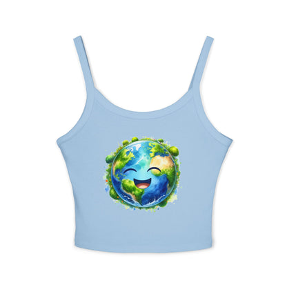 Cute Earth Graphic Women's Spaghetti Strap Tank Top - Eco-Friendly Vibe