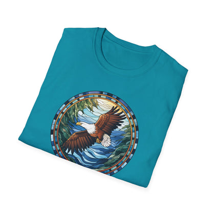 Eagle in Flight Unisex Softstyle T-Shirt - Nature-Inspired Graphic Tee for Outdoor Lovers