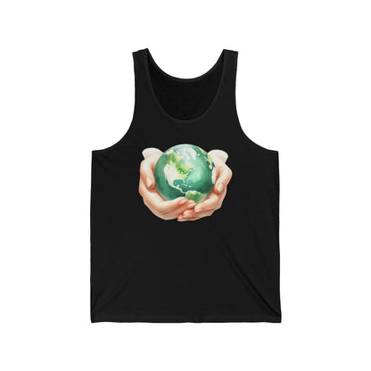 Unisex Jersey Tank with Earth Graphic - Eco-Friendly Apparel for Nature Lovers