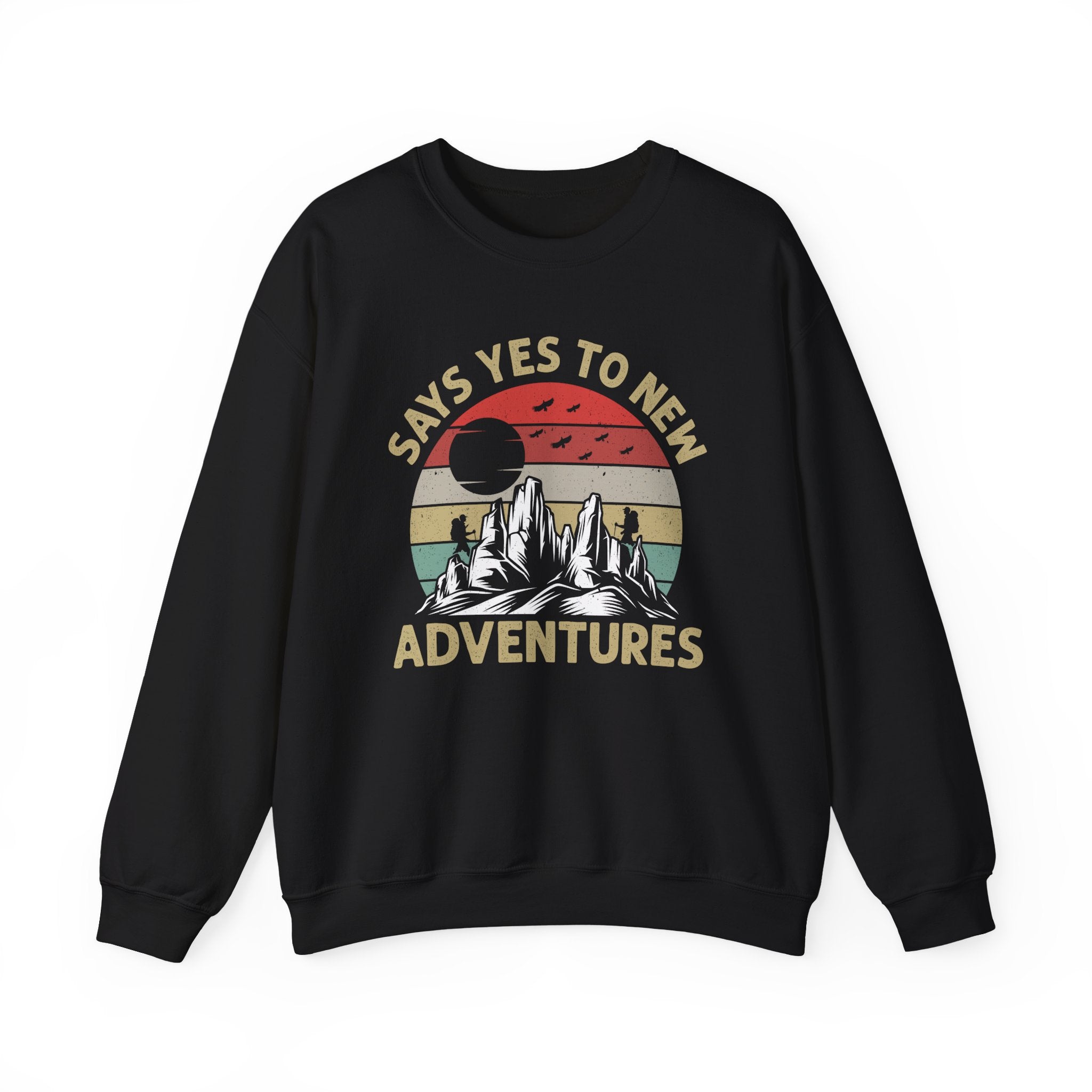 Adventure Crewneck Sweatshirt – "Says Yes to New Adventures" Retro Mountain Design