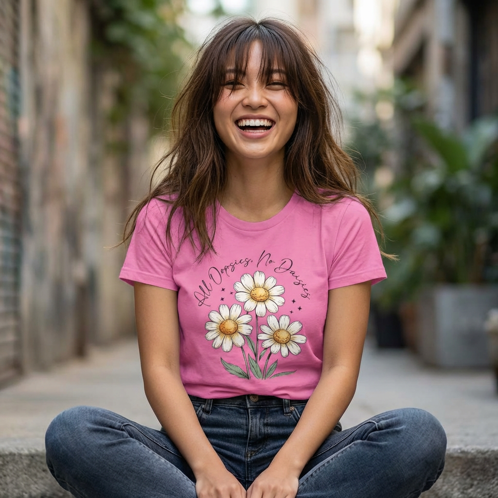 Women’s Tee — Daisy Bouquet “All Daisies, No Drama” Floral Graphic Shirt