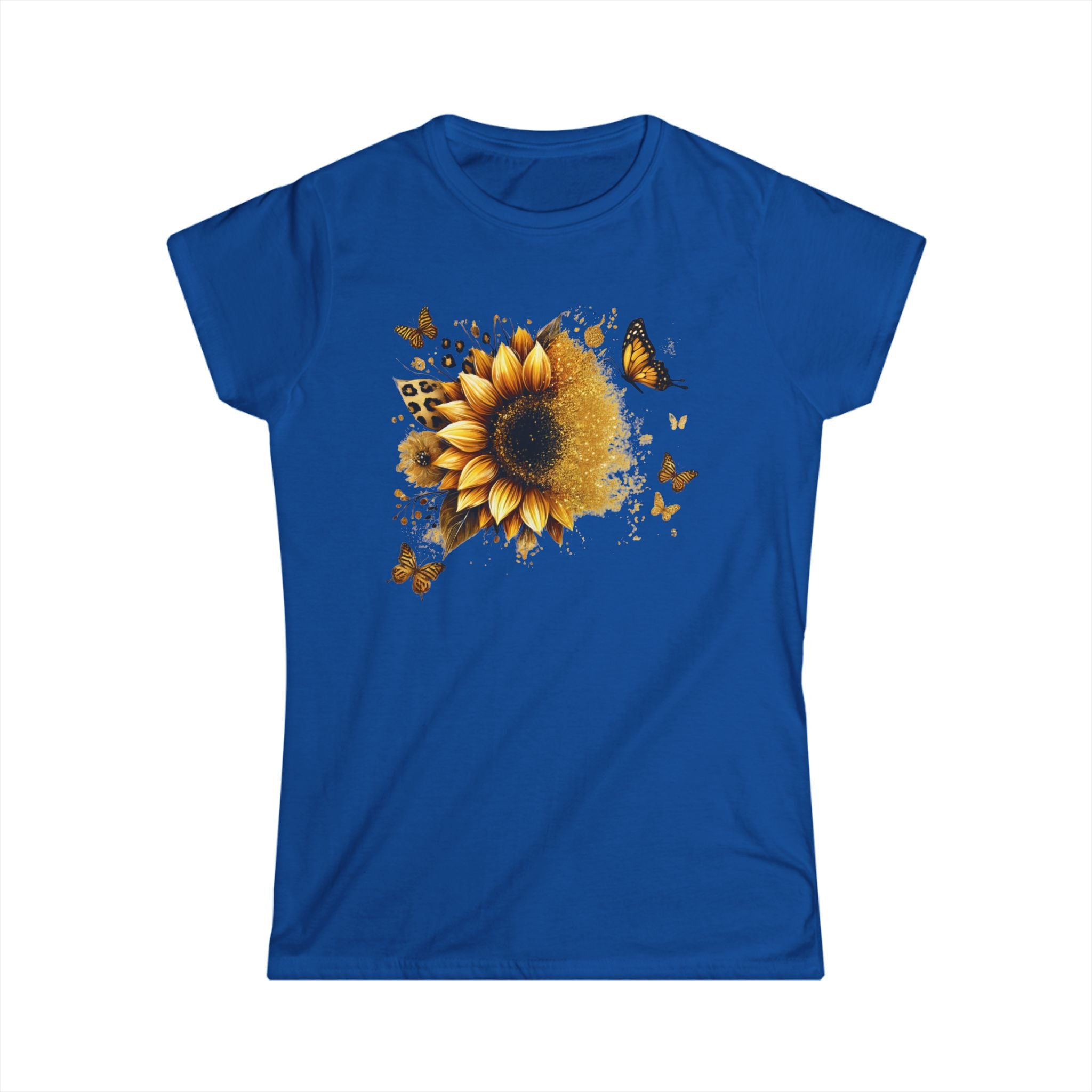 Sunflower & Butterflies Women's Tee — Floral Graphic Softstyle Shirt