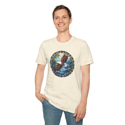 Eagle in Flight Unisex Softstyle T-Shirt - Nature-Inspired Graphic Tee for Outdoor Lovers