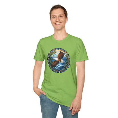 Eagle in Flight Unisex Softstyle T-Shirt - Nature-Inspired Graphic Tee for Outdoor Lovers