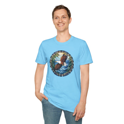 Eagle in Flight Unisex Softstyle T-Shirt - Nature-Inspired Graphic Tee for Outdoor Lovers