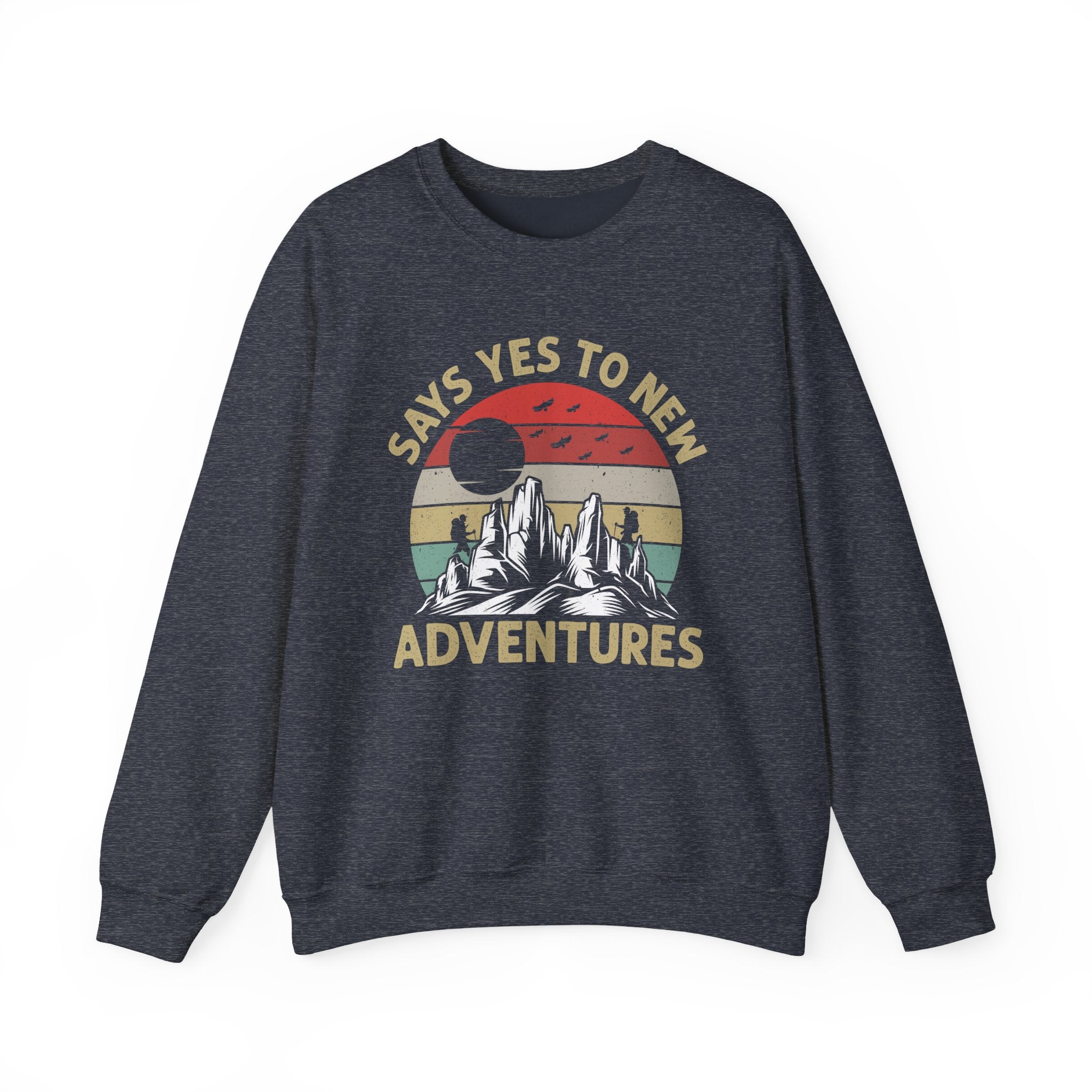 Adventure Crewneck Sweatshirt – "Says Yes to New Adventures" Retro Mountain Design