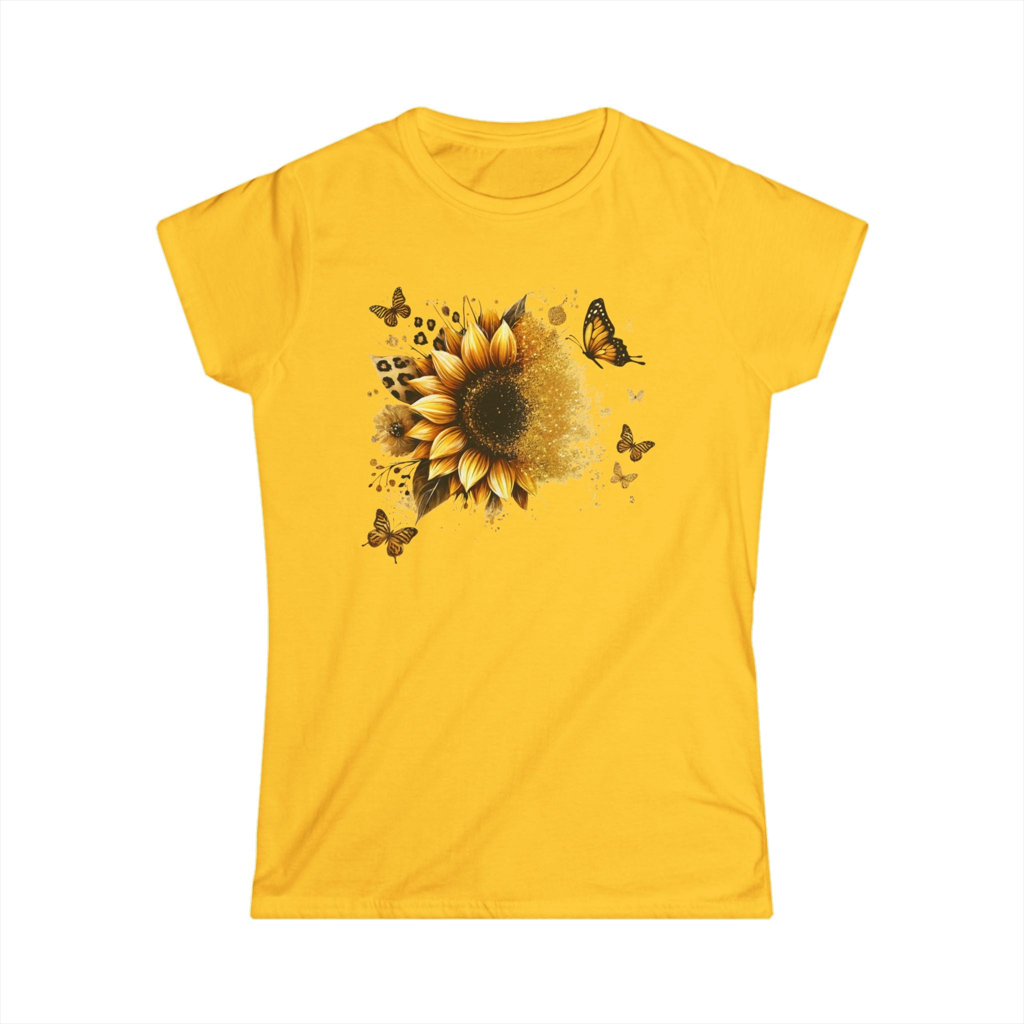 Sunflower & Butterflies Women's Tee — Floral Graphic Softstyle Shirt