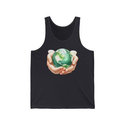 Unisex Jersey Tank with Earth Graphic - Eco-Friendly Apparel for Nature Lovers